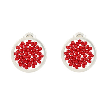 Aretes Upsala Plata Circulo Chico Poste Rojo